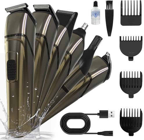 Rasoio elettrico per peli del corpo da uomo, kit per tagliare i peli dell'inguine, senza fili, con dock di ricarica in piedi, ricaricabile tramite USB, per baffi, corpo, viso, naso, orecchie, taglio