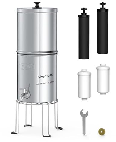 Waterdrop TK-AB-FS Gravity Water Filter System, with Silver Ions Enhanced Filtration, NSF/ANSI 42&372 Standard, Reduces Fluoride and Chlorine, with 4 Filters and Metal Spigot, 2.25G