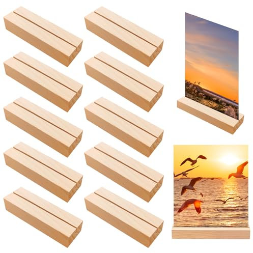 Kisvic Kartenhalter Holz, 10 Stück Natürliches Tischkartenhalter, Keine Grate Menükartenhalter, Fotohalter & Postkartenhalter für Restaurants, Hochzeiten, Bankette (10*3*2cm)