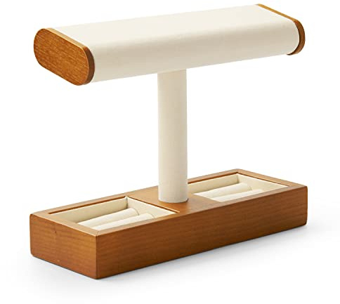 Papten Présentoir de montres en bois, porte-bracelet, présentoir à bijoux, avec bague, organisateur de bijoux, pour homme et femme (beige)