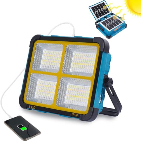 150W Foco LED Recargable Solar USB,Fosingut Foco LED Bateria 11000mAh/288 LEDs/Plegable Panel Solar/5 Modos/IP66 Impermeable Luz de Trabajo Portátil,Linterna Cámping para Pesca,Construcción,Emergencia