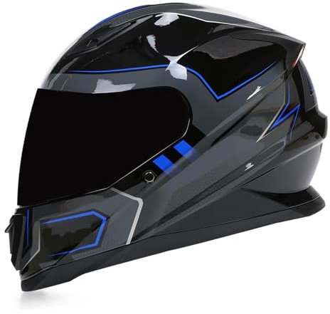 RYDZCLH Casco Moto Integrale, Casco Moto per Uomo E Donna Casco Integrale Omologato DOT/ECE, Casco Moto da Strada con Visiera Casco Moto,Blu,XL 61~62cm