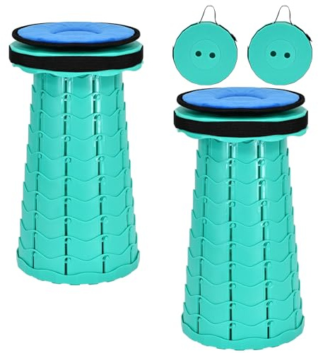 FXKS 2 Sgabelli Telescopici Portatili Sgabello Pieghevole con Cuscino,Sgabello Pieghevole Retrattile Capacità di Carico 400 ibbre,Sgabelli Pieghevoli Portatili per aperto da Campeggio-Verde Menta