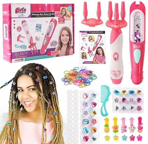 BuzzoXerex Haarflechtmaschine Mädchen Set, DIY Flechthilfe Haare mit Haarperlen, Automatic Hair Braider, Hair Bedazzler Kit, Haarschmuck Spielzeug Geschenk für Mädchen Kinder von 5-12 Jahren
