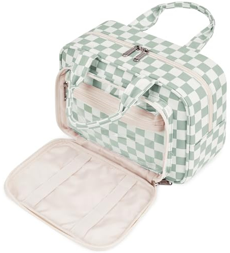 Narwey Stor storlek necessär, resefodral, sminkväska, kosmetiska produkter organisatör för kvinnor, Y-Damier mintgrön, Klassisk