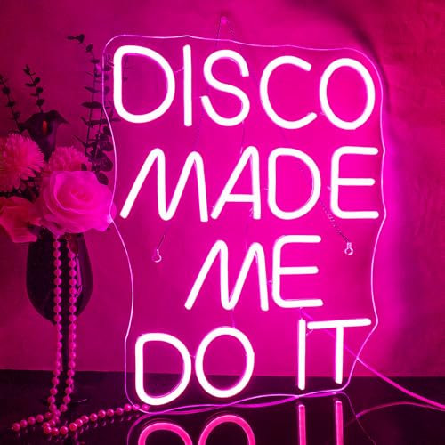 Looklight DISCO MADE ME DO IT Neon Sign Pink Led Neon Signs Letter Disco Sign Neon Light for Wall Decor Disco Neon Light Sign for Wedding Birthday Party Bedroom Bar Club, Bar Neon Signs