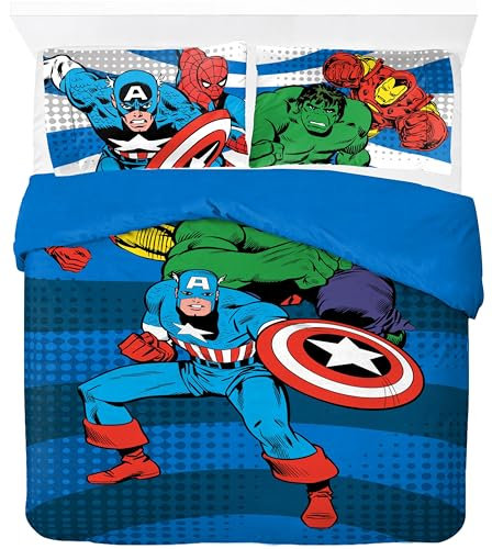 Marvel Comics Avengers 100% Cotton Double Duvet Cover Set - Superhero Collection Includes 50 x 70cm Pillowcases