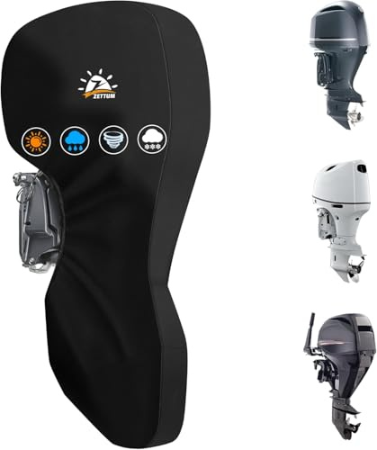 Zettum Cubierta para Motor Fuera de borda, Cubierta Completa 600D Impermeable y Resistente, Resistente a la decoloración, Apta para Motor de 60-90 HP, Color Negro