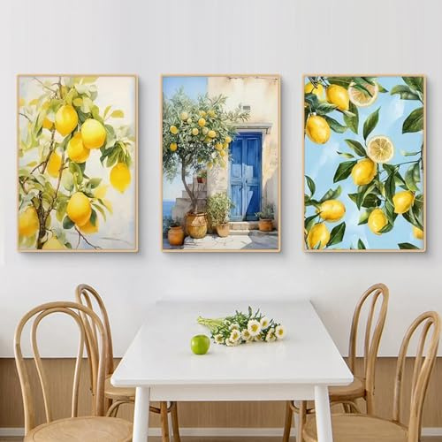 Uixxducc Juego de 3 pósteres modernos para pared, diseño de árbol de limón, verano, para salón, dormitorio, sin marco, impresión artística en lienzo (50 x 70 cm)