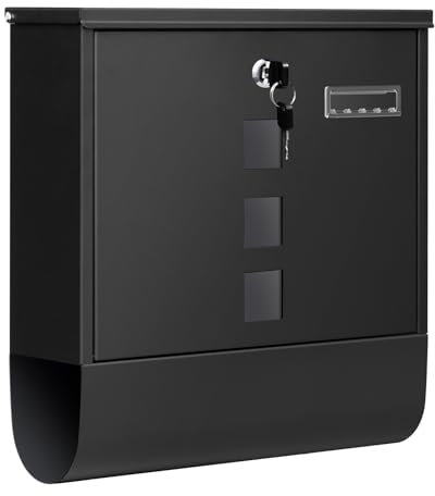 WOLTU Boîte aux Lettres, Boîte Postale avec Serrure, Postbox Extérieur avec 3 Fenêtres Transparentes, Plaque Nominative et Zones Divisées, Noir, 37x37x10,5 cm