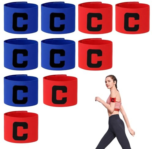 LNSYSNS 10 Piezas Brazalete Capitan, Brazalete de Fútbol Ajustable con Cordón, Parche Autoadhesivo, Rojo/Azul C para Fútbol, Rugby, Tenis, Brazalete-Capitán Deportivo para Identificación Equipos