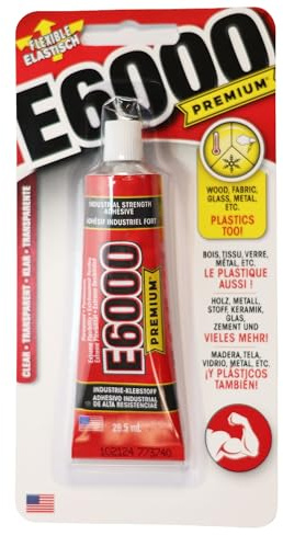 E6000 Colla industriale trasparente, tubo da 29,5 ml, colla universale impermeabile per riparazioni fai da te: aderisce a legno, metallo, plastica, tessuto, vetro e ceramica; collegamento flessibile e