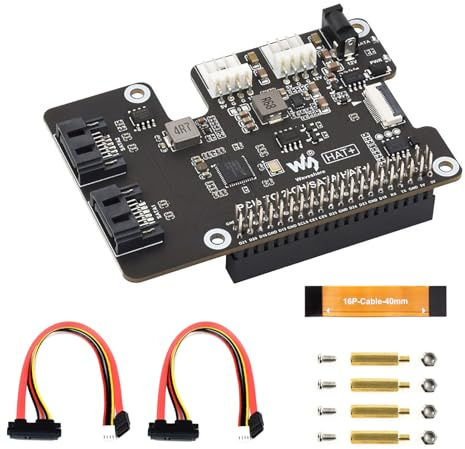 PCIe till 2-kanals SATA HAT+ adapter för Raspberry Pi 5, SATA 3.0 expansionskort med LED-indikatorer, EEPROM, Plug and Play, snabb HDD/SSD-lagring