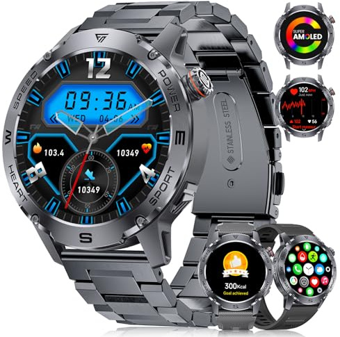 FITFLEX Montre Connectée Homme avec Appel Bluetooth:1.43'' Amoled Écran Smartwatch Homme avec 120 Modes Sport, IP68 Étanche Montre Fitness avec Fréquence Cardiaque/Moniteur de Sommeil pour Android iOS