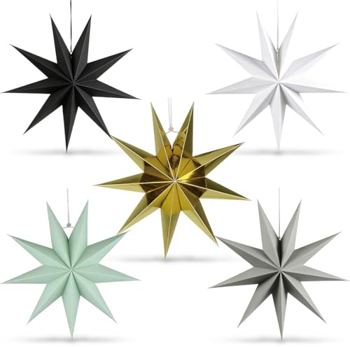 GGUFAY Estrella Plegable de Navidad, 5 Pcs Estrellas Navidad Papel, 30 cm, 3D Estrellas De Papel, Linterna Estrella Papel para Navidad, Boda, Fiesta de Cumpleaños, Decoración del Hogar (B)