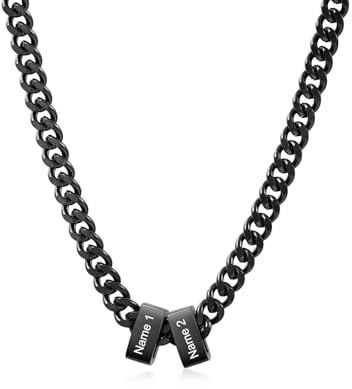 Jeweidea Collana Personalizzata con Nome da Uomo Catena Cubana in Acciaio Inossidabile Argento Oro Nero Regalo Personalizzato per Uomo, Festa del Papà (Nero-nome 2)