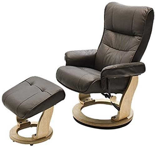 Robas Lund Sessel Relaxsessel mit Hocker Leder, TV Sessel Belastbarkeit bis 130 Kg, Braun