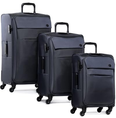 FERGÉ Kofferset Weichschale 3 teilig leicht Calais Reisekoffer Trolley-Set (Handgepäck, L, XL) 3er Set Stoff-Koffer Roll-Koffer 4 Rollen Stretch-Flex blau
