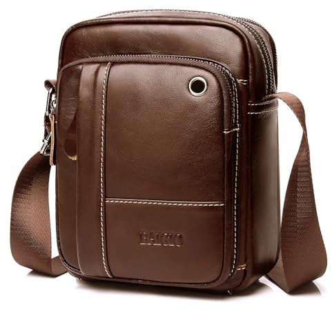 BAIGIO Umhängetasche Leder Herren Schultertasche Echtes Herrentasche Vintage Schultertasche Crossbody Bag Messenger Bags für Arbeit Reise Alltagsleben (Braun)