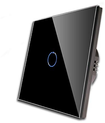 CNBINGO Touch Light Switch, Black Single Light Switch, Tempered Glass Panel with LED Backlight, No Neutral Wire Required, 1-Gang 1-Way, AC 240V 500W