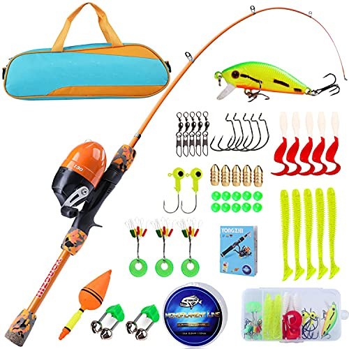 Sougayilang Canne à pêche télescopique portable et moulinet pour enfants, avec leurres de ligne de pêche, sac de pêche spincast pour jeunes, filles et garçons, pour les voyages