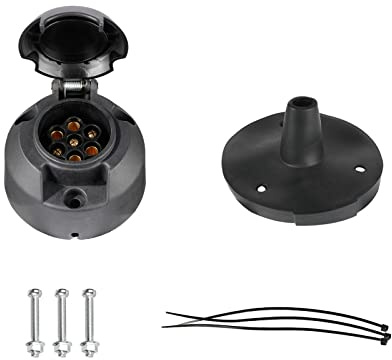 BEIJISTAR 7 Pin Trailer Socket with Rubber Gasket, 12V Waterproof 7 Pin Trailer Socket Connector, for Truck RV Cars Boat Caravan