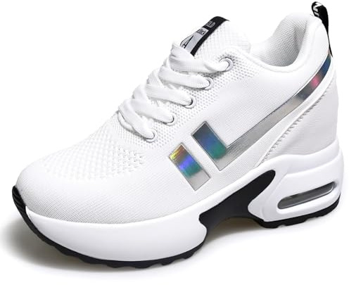 TQGOLD® Basket Femme Compensee Talon 8cm Chaussure de Sport Plateforme Sneakers Blanc Taille 38