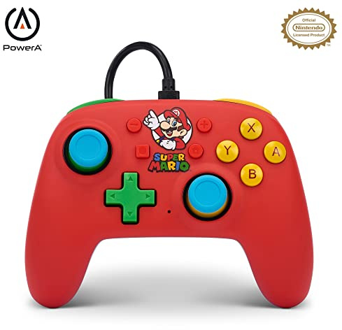 PowerA Manette Filaire Nano pour Nintendo Switch, Modèle OLED et Lite - Accessoire de Jeu Officiel - Mario Medley