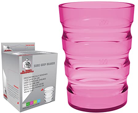 Dr. Bone's Therapeutics ® 200 ml Clear Non Spill Cup, Portable Travel Mug for Children, Elderly and Disabled Adult Drinking Cup/Beaker/Mug/Sippy Cup for Disabled Adults for Better Grip (Pink)