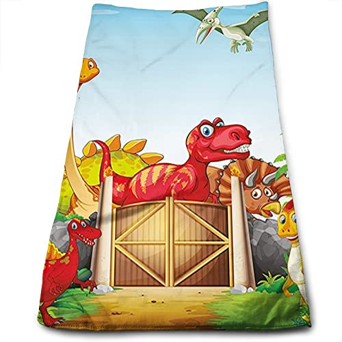 Dino-Handtücher, Dinosaurier im Cartoon-Stil, ultraweiche und sehr saugfähige Handtücher für Badezimmer, Fitnessstudio, Dusche, Hotel, Spa, Mehrfarbig, 68,6 x 40,6 cm
