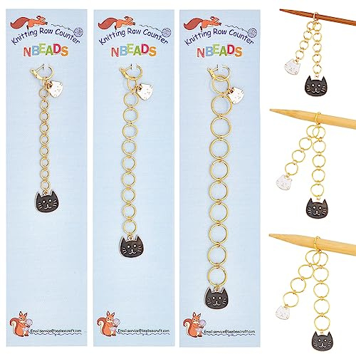 nbeads 3 pcs 3 Tailles Chat Charme à Tricoter Rang Compteur Chaînes, Chaînes de Compteur de Rangée de Charme D'Émail D'Alliage avec l'anneau en Laiton pour Le Suivi de Suivi de Crochet de Tricot