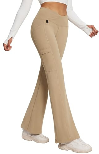 BALEAF Pantaloni da yoga da donna, in pile termico, foderati, a vita alta, a croce, pantaloni da jogging a gamba larga, pantaloni jazz, pantaloni rilassanti