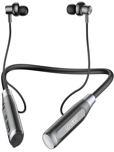 LANDIBO Trådlösa Bluetooth 5.0-hals-öronsnäckor med 100 timmars uppspelning, IPX5 vattentäta sporthörlurar med mikrofon, magnetisk, TF-kortplats, för gym löpning (A12)