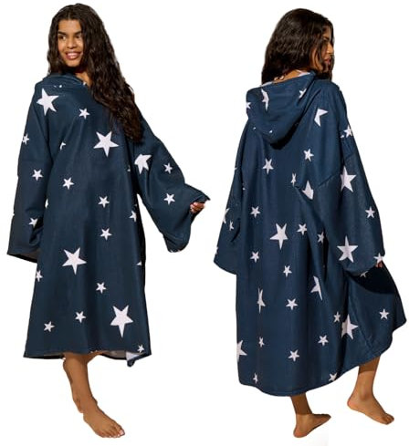Dreamscene Surf Changing Towel Adults Womens, Swim Towels Poncho Changing Robe for Swim Beach Bath Hooded Towel Large Absorbent Quick Dry Microfibre Beach Robe, Navy Star