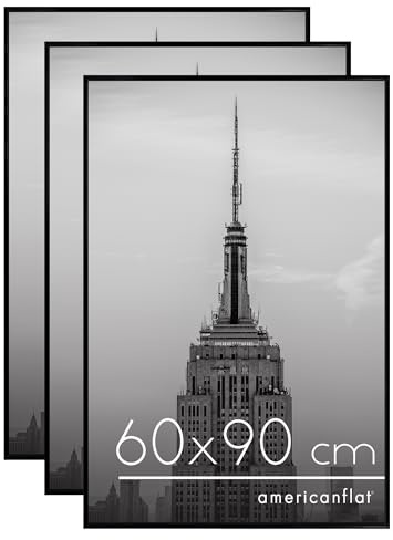 Americanflat Cornice 60x90 cm Nere - Set di 3 Cornici 90x60 cm per Foto con Bordo Sottile Nero e Pannello Protettivo in Plastica - con Ganci Integrati sul Retro per Appenderle