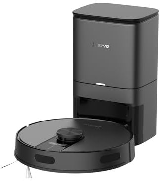 EZVIZ Robot Aspirador y Friegasuelos con Base Autovaciado, Succión 4000Pa, Navegación LDS LiDAR & Detectores Infrarrojos de Obstáculo, Detección Alfombras/Caídas, App/Alexa/Google,RE4 Plus Negro