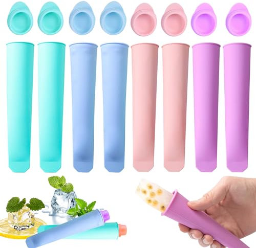 Lonimia Lot de 8 Moules à Glace en Silicone Multicolores Réutilisables, Popsicle Maker avec Couvrecles, Moules à Glace à l'Eau, Sans BPA