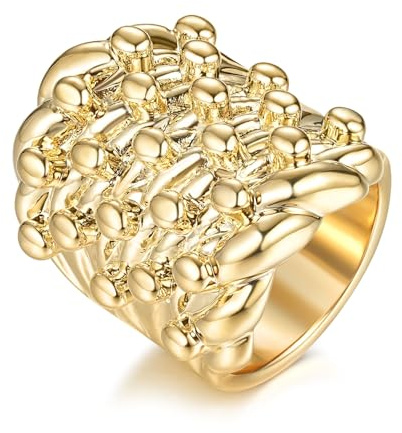 Bling King London Chunky Keeper Ring, Gold, PVD Plated, XXL Bold, Bling Style