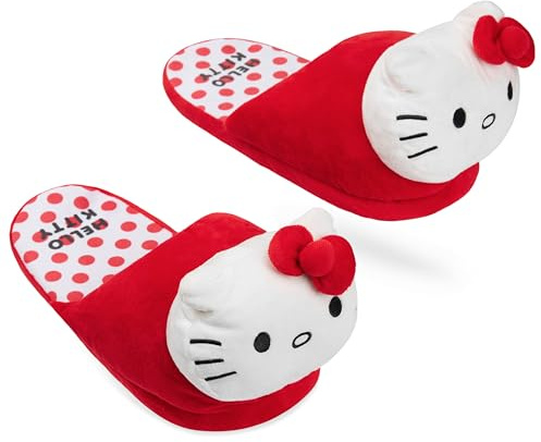 Hello Kitty Damen Hausschuhe, Kuschelige und Rutschfeste 3D Plüsch Pantoffeln - Geschenke für Frauen, Teenager (38-39 EU, Rot)