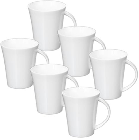 Wilmax - Tasses à thé et à café - Lot de 6-380 ml - Tasse à café en porcelaine - Lot pour thé, cappuccino - porcelaine - Blanc