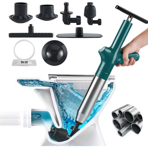 Wenbones Déboucheur Canalisation Haute Pression, Déboucheur Wc Air Comprimé avec 4 Différentes Ventouses, Piston de Toilette pour Déboucher les Toilettes, Baignoire, Drain de sol, Lavabo (Bleu)