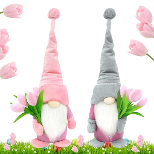 MaibaoteMbt Muñecos Enano de Pascua, 2 Piezas Gnomo de Pascua, Enano Escandinavo de Pascua, Decoración Primavera Gnomo, Peluche de Pascua sin Rostro, Decor para Hogar Casa de Pascua (M3)