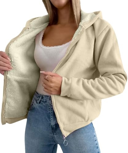 amropi Femmes Veste à Capuche Chaud Doublure Polaire Sweat-Shirt Hiver Zippée Manteaux