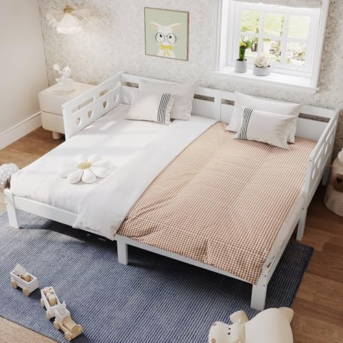 TIZZ Daybett - Cama de día con 2 opciones de dormir y somier, forma de corazón, cama extensible, pino macizo, blanco (90 x 200 cm)