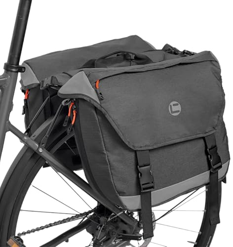 Danuosie Bike Panniers 25L-35L Expandable Bike Bags for Rear Rack, Water-Resistant Double Bicycle Trunk Bags with Reflective Strips, E-Bike Panier Bag for Commute and Mountain Cycling Travel