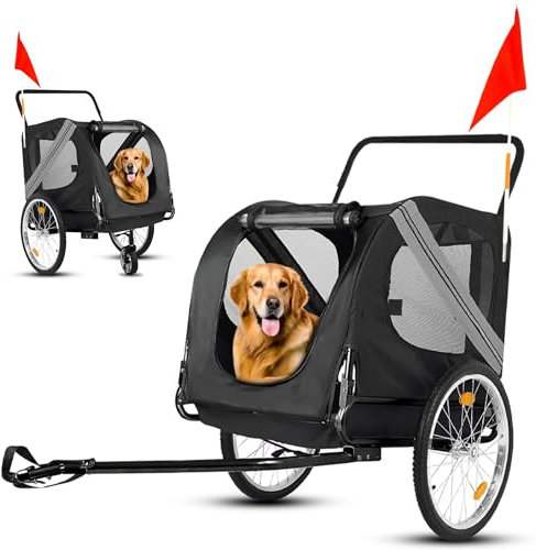 Outbee Hundeanhänger Boxer 2-in-1,Hundefahrradanhänger & Hundebuggy, groß & faltbar, federndes Fahrwer, bis 35 kg, inklusive Tasche & Sicherheitsfahne, SmartSpace Design