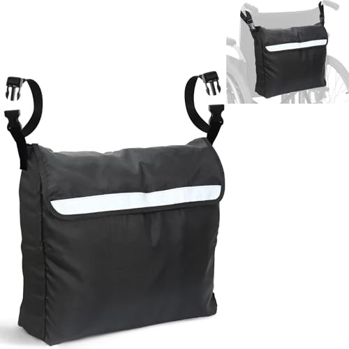 Gucass Rollstuhltasche aus Oxford-Stoff wasserdichte Rollstuhltasche Hinten, Rollstuhl Zubehör Aufbewahrungstasche Tasche für Rollator Rollstuhl Tasche mit Reflektierenden Streifen Groß, Schwarz
