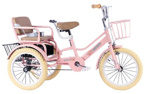 Triciclo para adulto Bicicleta cómoda de 3 ruedas de 14, 16, 18 y 20 pulgadas con asiento para niños, triciclo de dos pedales para niños de 3 a 11 años, carga máxima de 200 kg, bicicleta(Pink,20in)