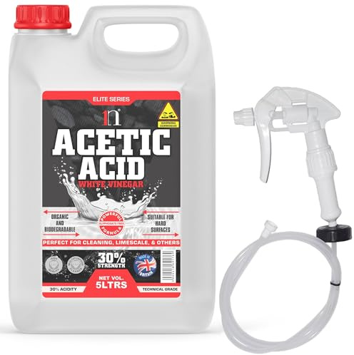 White Vinegar 30% Acetic Acid Glyphosate Free Concentrate 6 x Stronger Than Regular White Vinegar | Cleaning Vinegar, Tough Stain Remover & Natural Weed Killer with Long Hose Trigger (5 Litre)