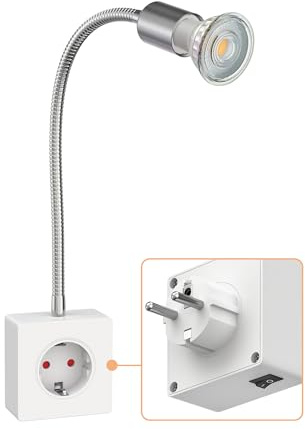 ledscom.de Steckdosenlampe LESCH Leselampe, chrom/weiß inkl. GU10 LED (warmweiß, 7,6W, 1103lm, 33°)